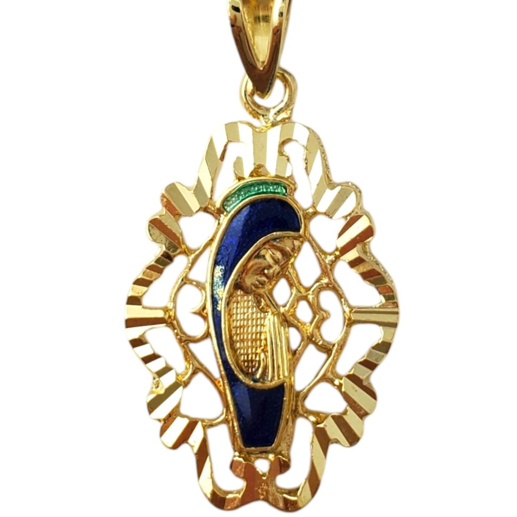 18k Yellow Gold & Enamel Blessed Mother Pendant #16515